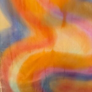 PAT HENLEY SCARF HAND PAINTED SILK ABSTRACT ORANGE PINK BLUE YELLOW RECTANGLE